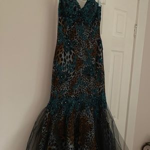 Jovani leopard blue and brownish dress